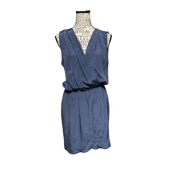 Lavender Brown Navy 100% Silk Deep V-neckSleeveless Mini‎ Dress M whimsical